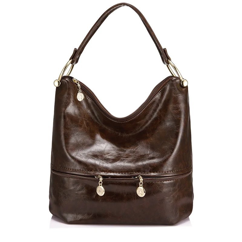 REALER женская сумка на ремне из искусственной кожи, большая сумка хобо с короткими ручками для женщин, роскошная сумка дизайнерская с молнией для женщин, дамские сумки мешок - Цвет: Dark brown