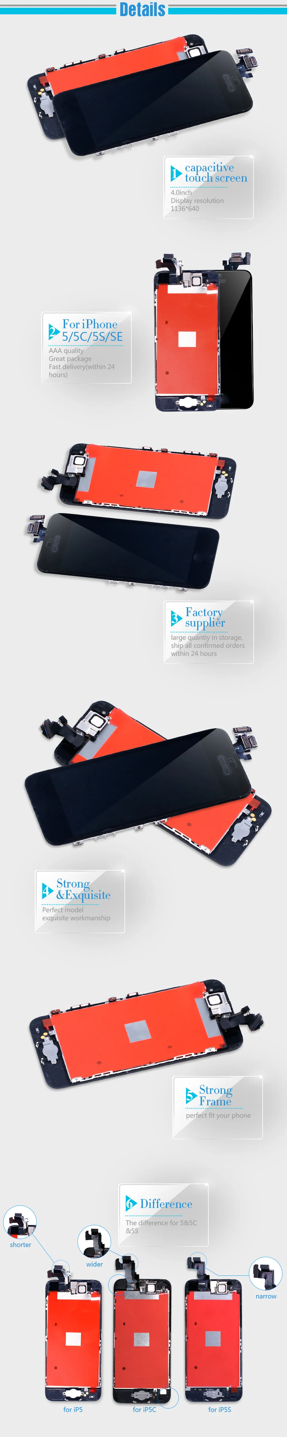 Полная сборка ЖК-дисплей для iPhone 5S 6s se 6 сенсорный экран дигитайзер Замена с кнопкой домой фронтальная камера полный ЖК-дисплей