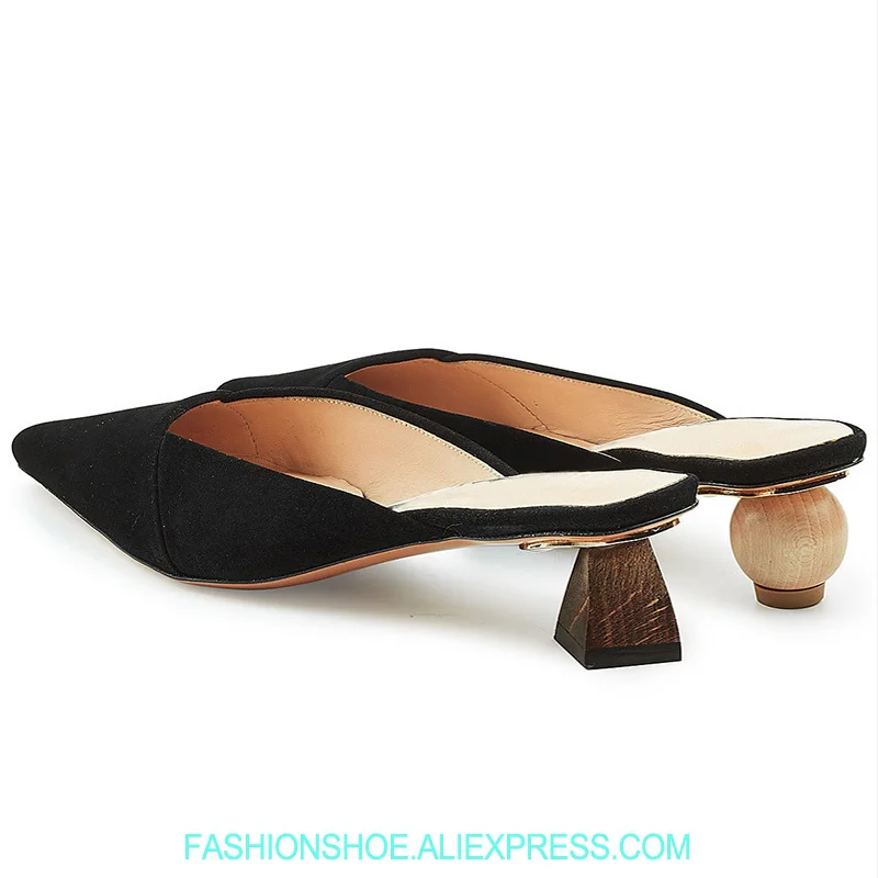 

Fashion Strange heel Women Mules Summer Mid Heel Women Slippers Slip On Casual Outside Slides Pointy Toe Pumps Ladies Shoes 2018