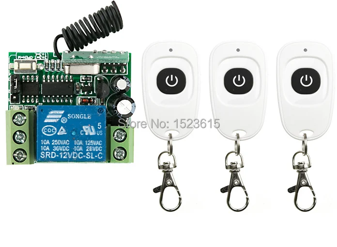 NEW DC12V 1CH 10A Wireless Remote Control Switch System Receiver &3pcs one-button waterproof Remote 315mhz/433mhz