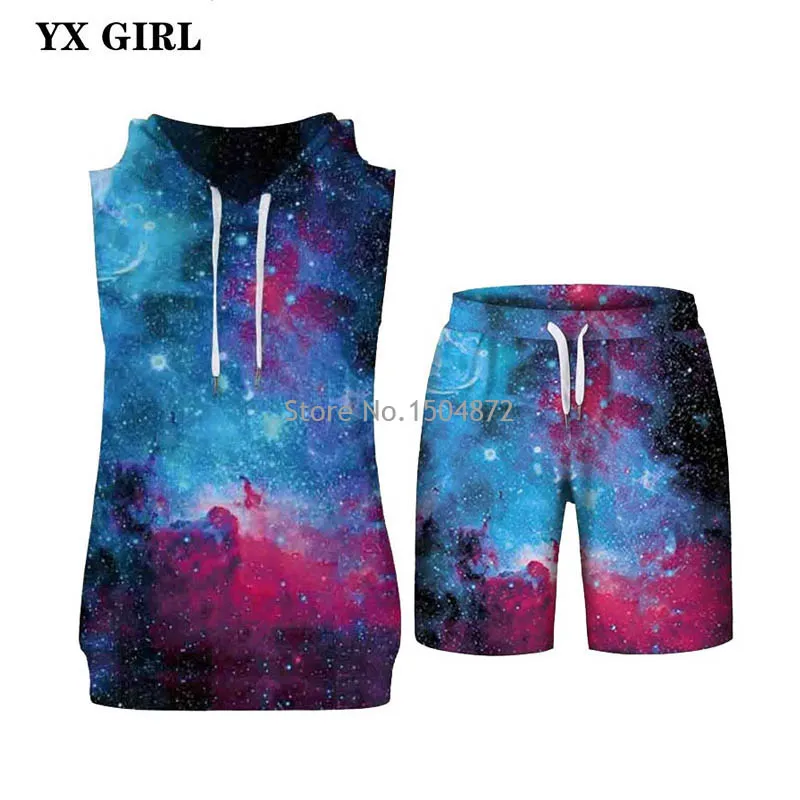 

2019 New Fashion Mens 3d Print Galaxy Space Hoodies Pant Set For Men Male Casual Tracksuit Pullover With Pant Set