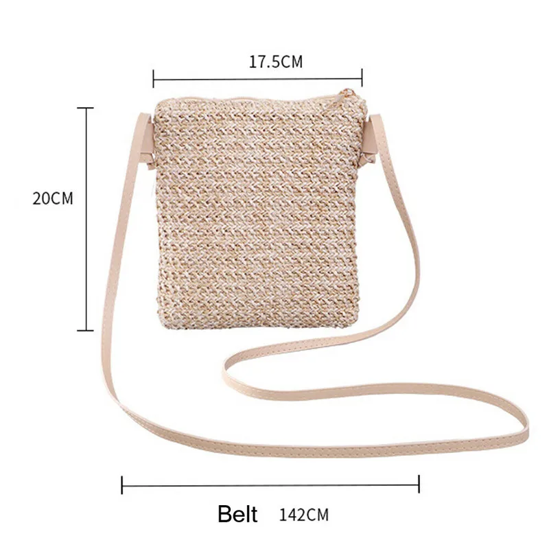 Women Crossbody Bag Straw Summer Beach Bag Messenger Shoulder Bag Small Square Handbag