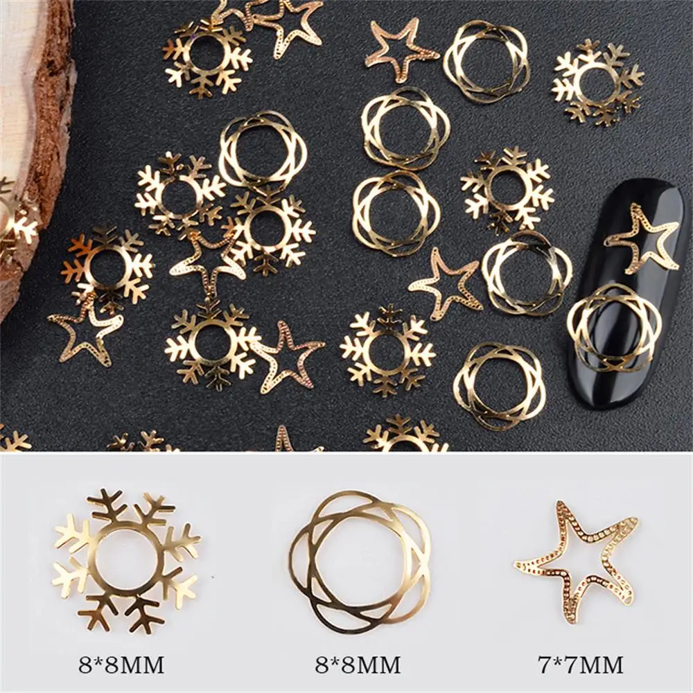 

1 Box DIY Christmas Mixed Snowflake Star Flowers 3D Hollow Gold Metallic Flakes Nail Manicure Decor Sequins Tips