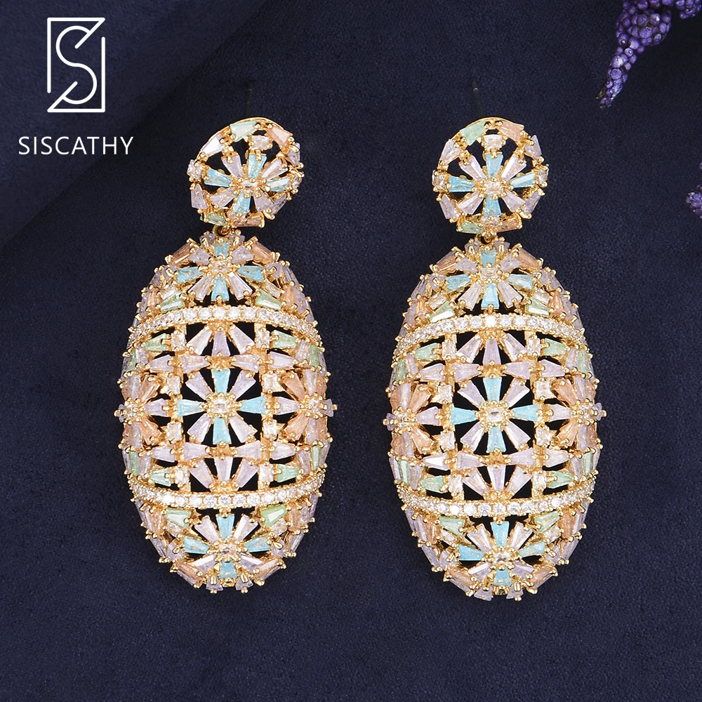 

Fashion Geometric Flower Hollow Long Earrings Drop Dangle Earrings Engagement Jewelry Cubic Zirconia Earrings Jewelry For Women