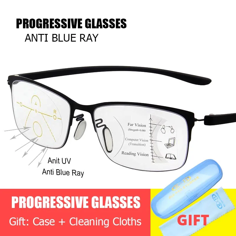 Модные прогрессивные очки, анти-Синие лучи, Мультифокальные очки для чтения, очки для дальнозоркости, очки унисекс, дизайнерская оправа для очков