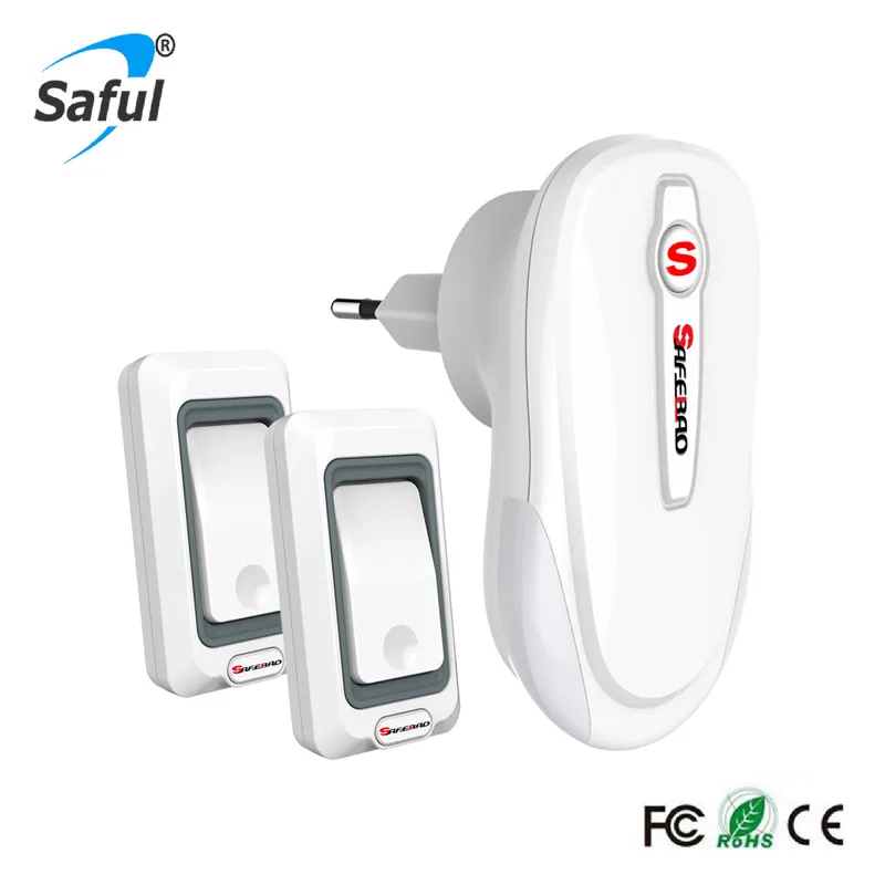 

Saful Home Security EU/US/AU/UK plug Wireless Doorbell Waterproof White Color 2 Outdoor Transmitter+1 Indoor Receiver