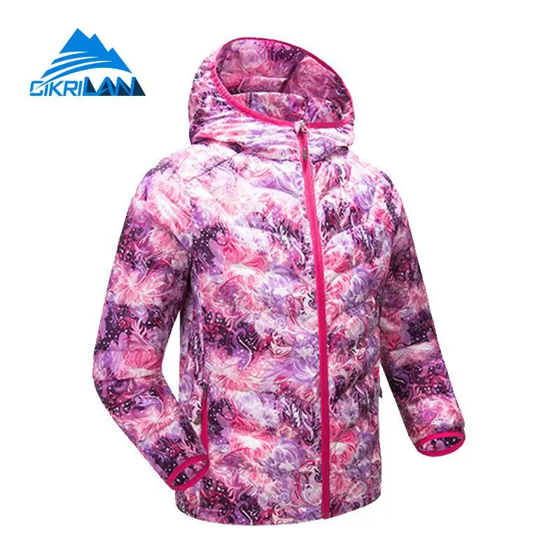 Зимняя детская камуфляжная уличная куртка-пуховик на утином пуху для мальчиков и девочек с капюшоном, легкая куртка для катания на лыжах, спорта, кемпинга, походов, парка