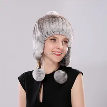 Естественный цвет меховая шапка женская кролика рекс шляпа здоровья Hat Зимний колпачок уха