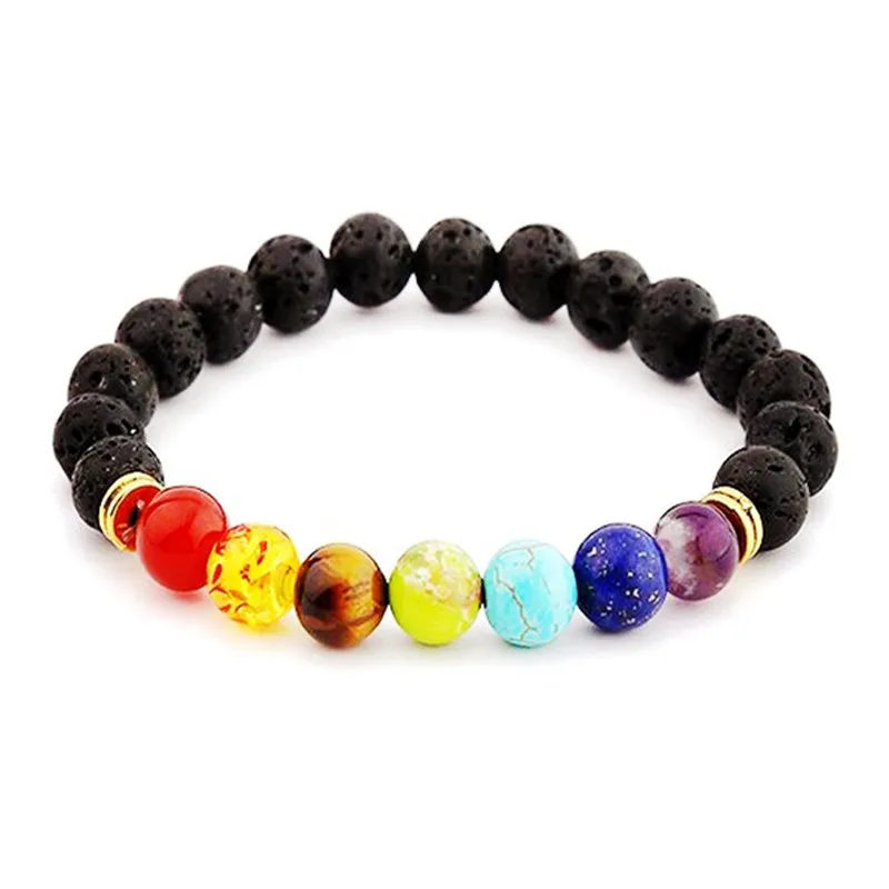 

DropShipping Charm Black Natural Lava Stone Bracelet For Women Fashion Adjustable 7 Chakra Healing Beaded Bracelet Men Jewelry
