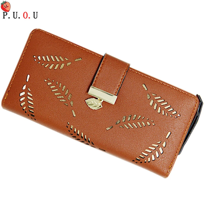 

New Women Wallets Long Wallet Ladies Zipper Buckle Hollow Leaf Purse Wallet Female Women Zipper Purse Card Holder Cartera Mujer