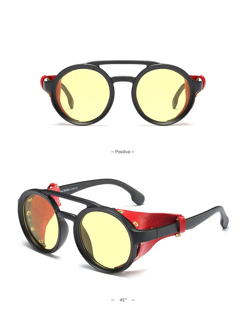 Классические брендовые дизайнерские модные круглые стимпанк Солнцезащитные очки, мужские винтажные панк-очки с заклепками, солнцезащитные очки для мужчин, ретро кожаные очки