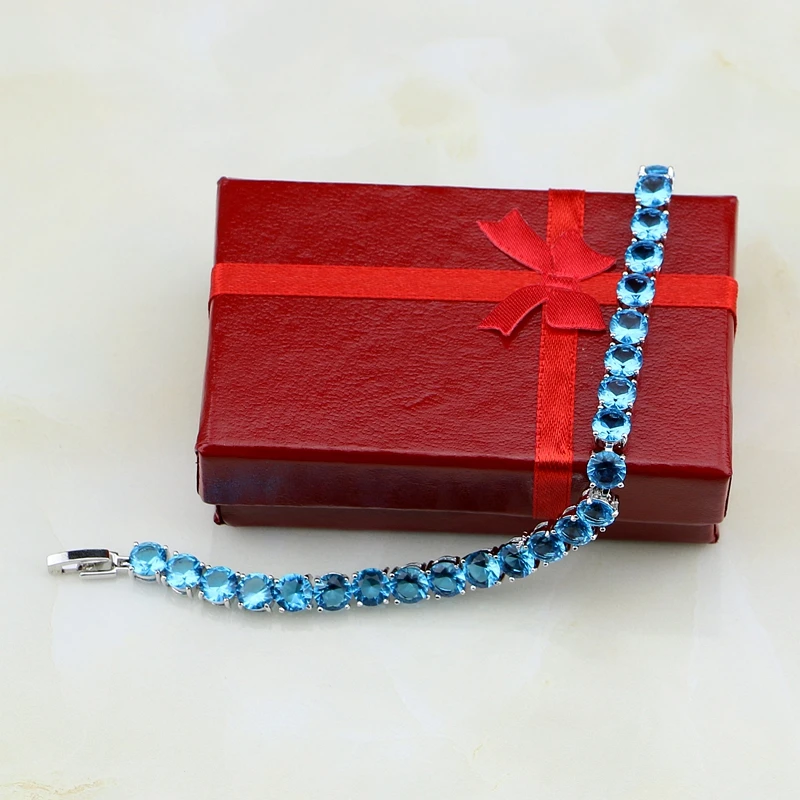 Драгоценный круглый Небесно-Голубой Австралийский Кристал 925 стерлингового серебра цепь звено браслет Шарм Винтаж для женщин Рождественский подарок
