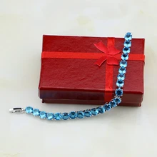 Драгоценный круглый Небесно-Голубой Австралийский Кристал 925 стерлингового серебра цепь звено браслет Шарм Винтаж для женщин Рождественский подарок