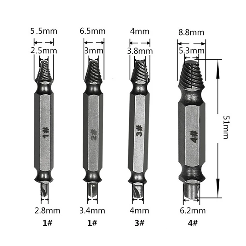 4 шт. поврежденный Винт экстрактор сверла направляющий набор сломанной скорости легко из болт шпильки полосатый инструмент для удаления винта