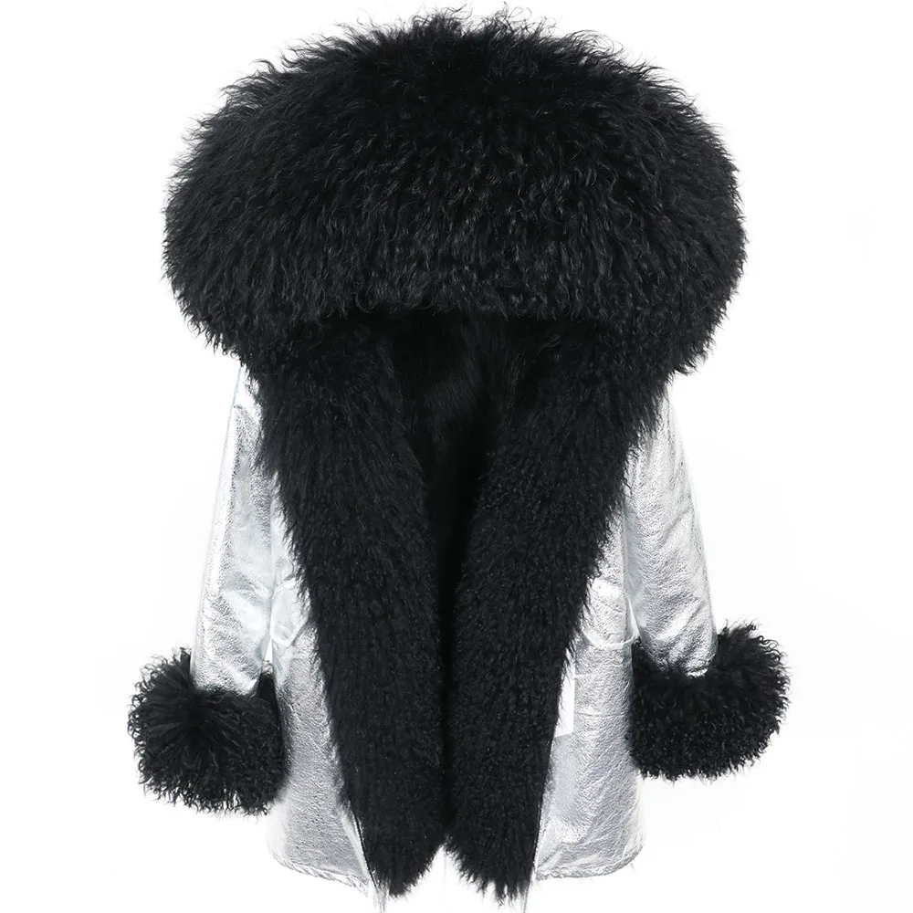 Высококачественная меховая подкладка из меха енота, пальто, роскошная натуральная шерсть, теплые женские модные меховые пальто, зимняя куртка - Цвет: Слоновая кость