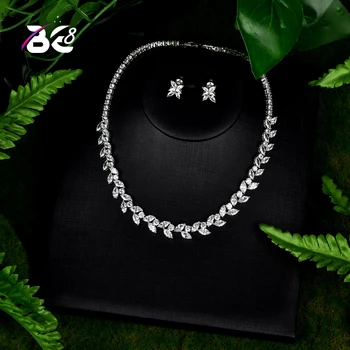 

Be 8 Newest Luxury Sparking Brilliant AAA CZ Leaf Design Necklace Earrings Wedding Bridal Jewelry Sets Dress Accessories S091