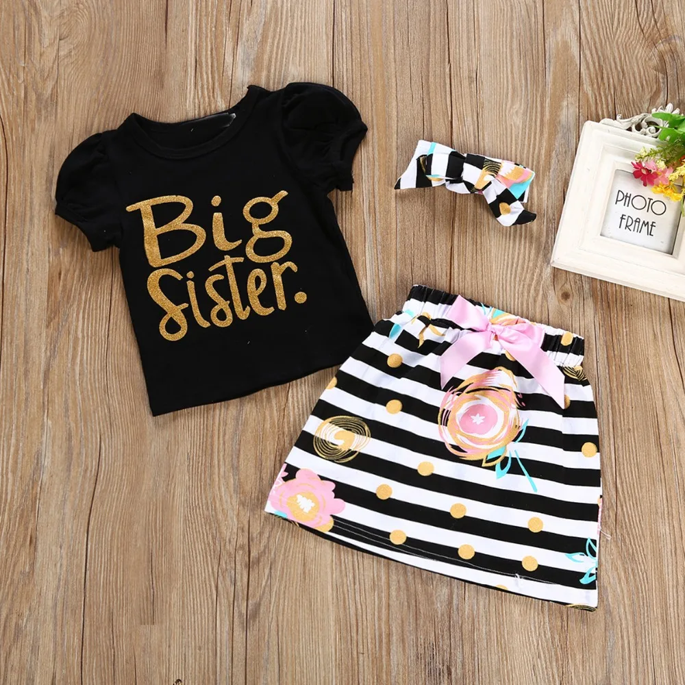 

Puseky Family Matching Outfits 3Pcs T-shirt Romper Skirt Headband Big Little Sister Twins Clothes Baby Girl Clothes Outfits Set