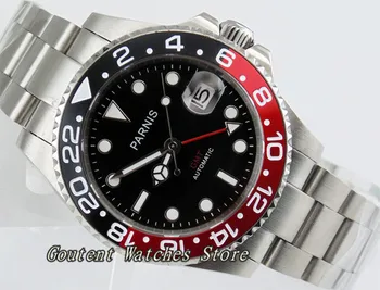 

40mm Parnis Black Dial Date Red GMT Sapphire Glass Case Automatic Men's Watch
