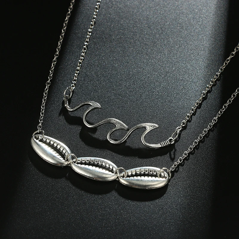 Docona, богемное, серебряное, волнистое ожерелье с подвеской в виде ракушки для женщин, металлическая раковина, серфер, многослойное ожерелье, вечерние ювелирные изделия 6593