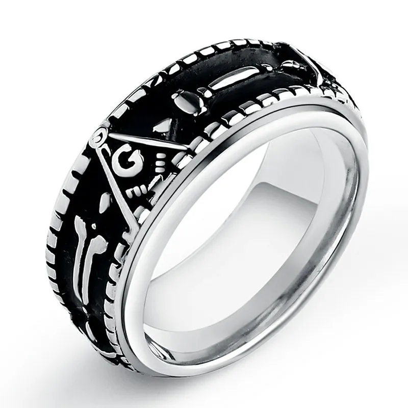 

EdgLifU Men's Spinner Ring Gold Black Freemason Rings Stainless Steel Fashion Masonic Rotate Band Ring For Men Jewelry