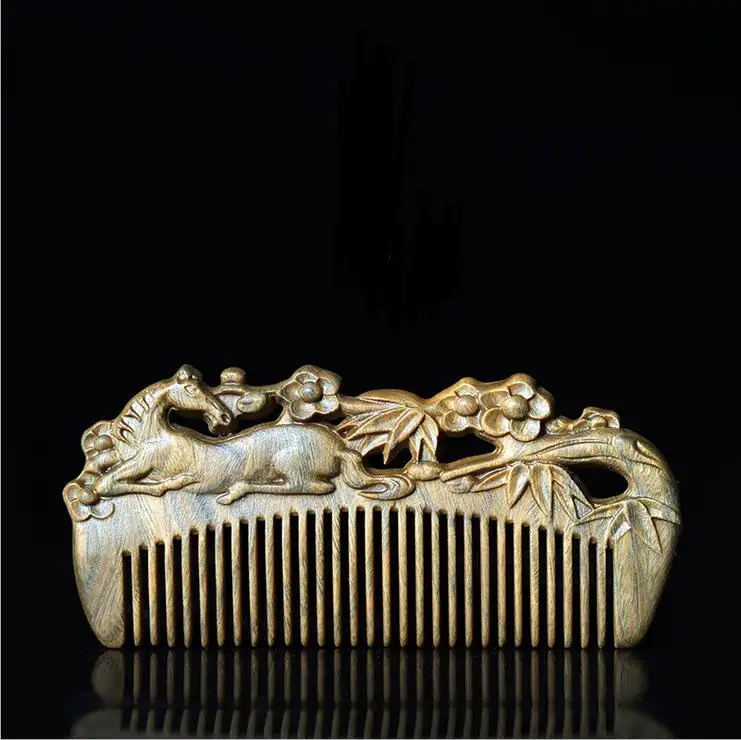 

ZGTGLAD Boutique Hand-carved Sandalwood craft comb for hair professional Horses massage combs hair brush styling tools gift
