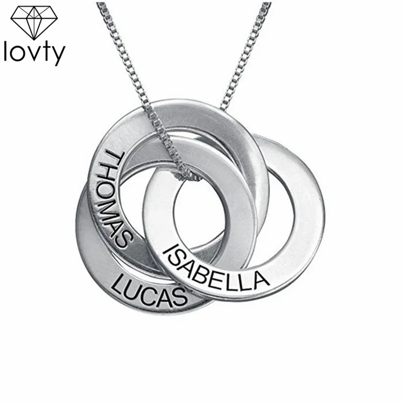 

lovty Wholesales Engraved Name Russian Circle Necklace Custom 3 Intertwined Circles Pendant Necklace Anniversary Gift for Her