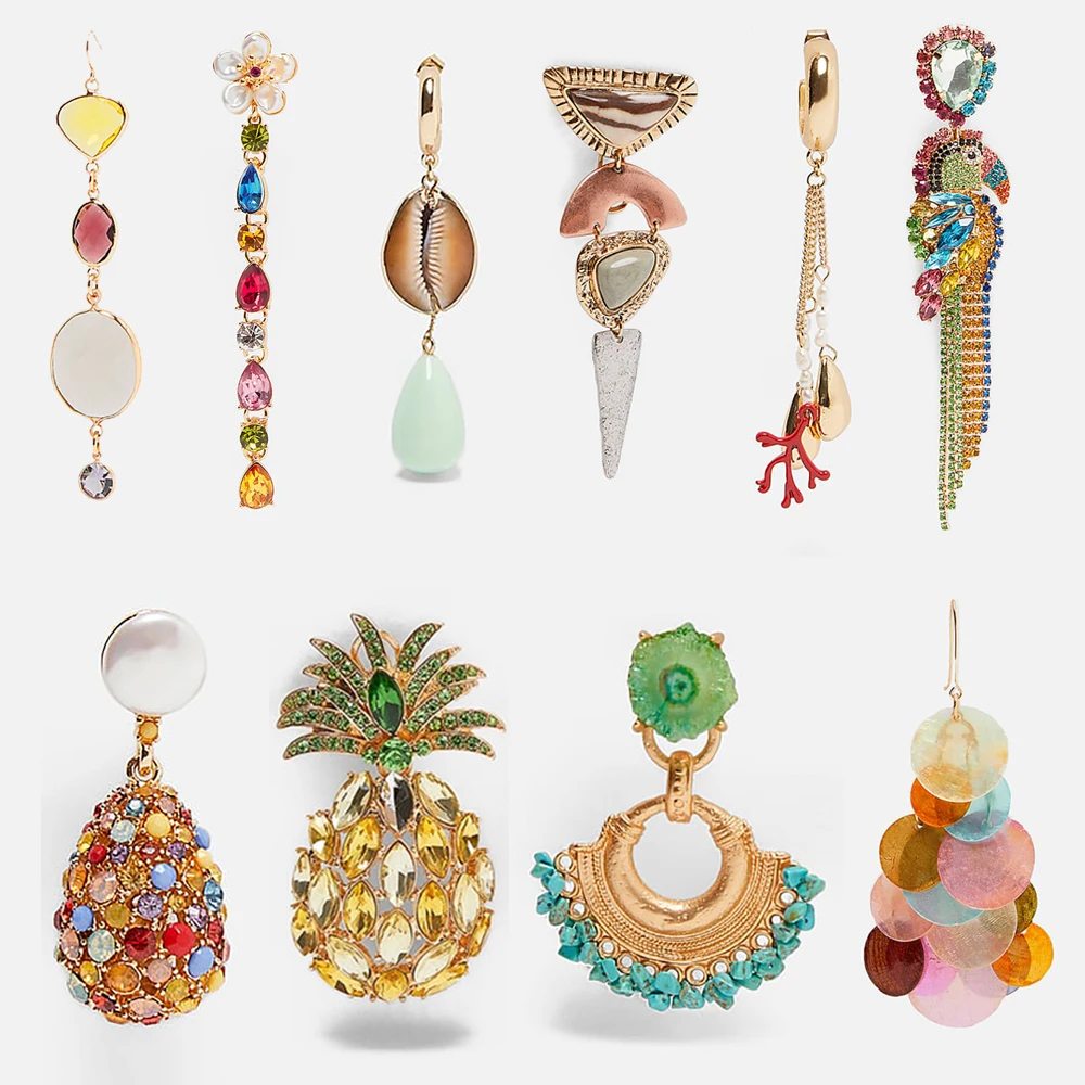 

Girlgo Colorful Acrylic Glass ZA Drop Earrings for Women Brand Design Bird Pineapple Crystal Long Earring Wedding Party Gifts