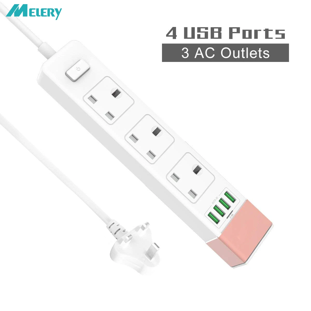 

Power Strip Surge Protector 3 Way UK Lead Outlets Switched Socket with USB 2500W 1.6M Extension Cord for Home Electronics