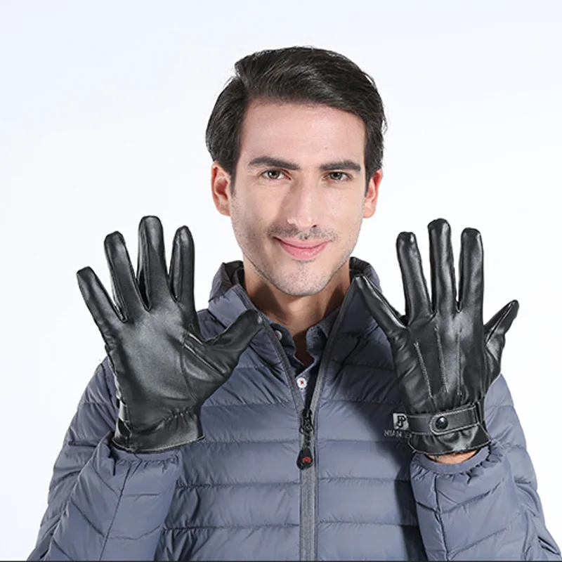 Men Touch Screen Gloves Pu Gloves Winter Warm Gloves Soft Smartphone Wrist Gloves For Mobile