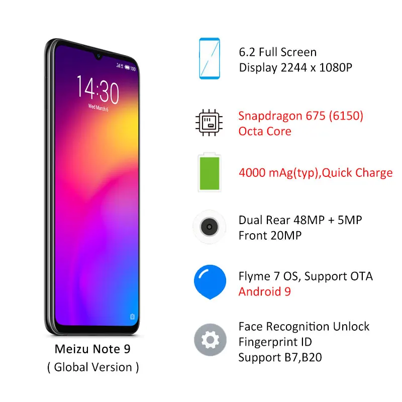 Смартфон Meizu Note 9 глобальная версия 4+128 Гб экран 6.2" FHD процессор Snapdragon 675 камера 48