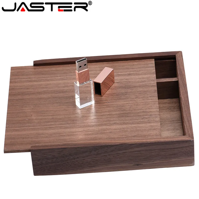 

JASTER 1PCS FREE LOGO walnut Photo Unique Album crystal usb+Box Memory stick Pendrive 4GB-64GB 170*170*35mm