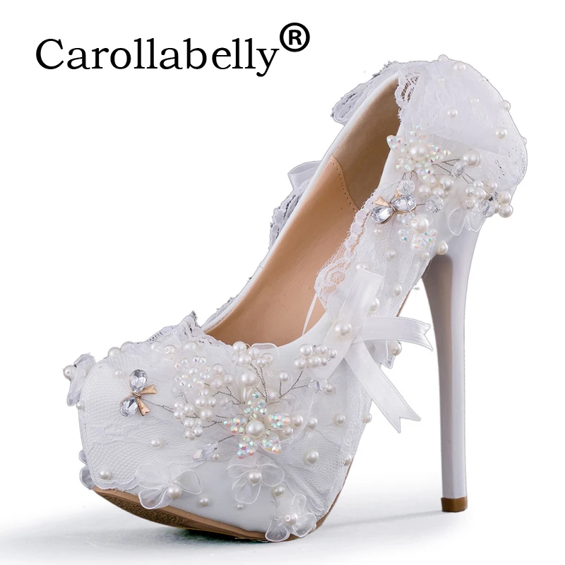 

Carollabelly 2019 new arrival pearl white fashion women's wedding pumps high heel platform wedding shoes gentlewomen bridal shoe