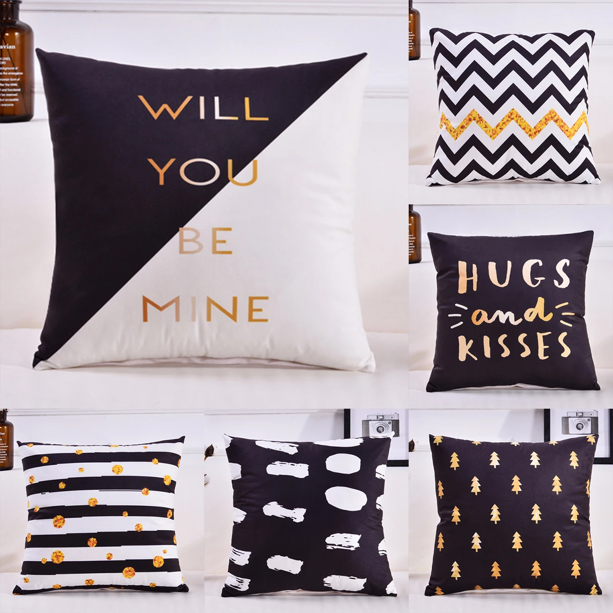 

Bronzing Cushion Cover LOVE Cotton Polyester Geometric Printed Striped Black and White Home Decorative Pillow Cover Pillowcase