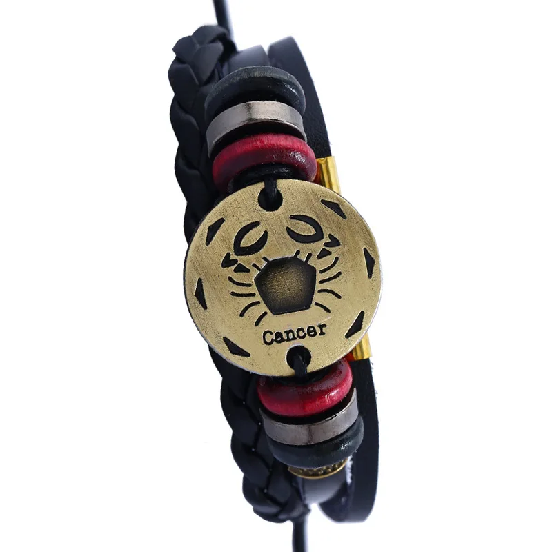 Cancer Zodiac Leather Charm Bracelets 12 Constellation Series 10 Kinds Style For Man Women Lovers Horoscope Brithday Gift | Украшения и