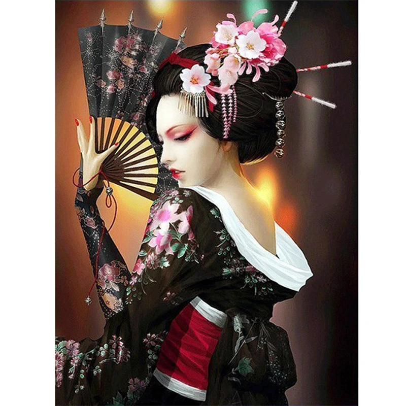 

GLymg Embroidery Handicrafts 5D DIY Diamond Painting Japanese Woman Embroidery Cross Stitch Gift Home Decor Gift Wall Arts Decor