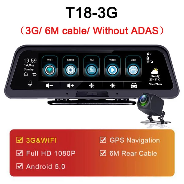 WHEXUNE на android с поддержкой 4G dvr 10 дюймов экран автомобиля видео камера gps навигации Full HD 1080P dash cam Регистратор регистратор удаленный монитор - Название цвета: T18-3G