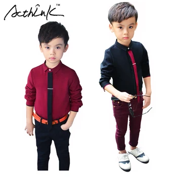

ActhInK Boys Formal Solid Cotton Dress Shirt with Necktie Brand Boys England Style Wedding Shirts Kids Formal Party Shirts,MC113
