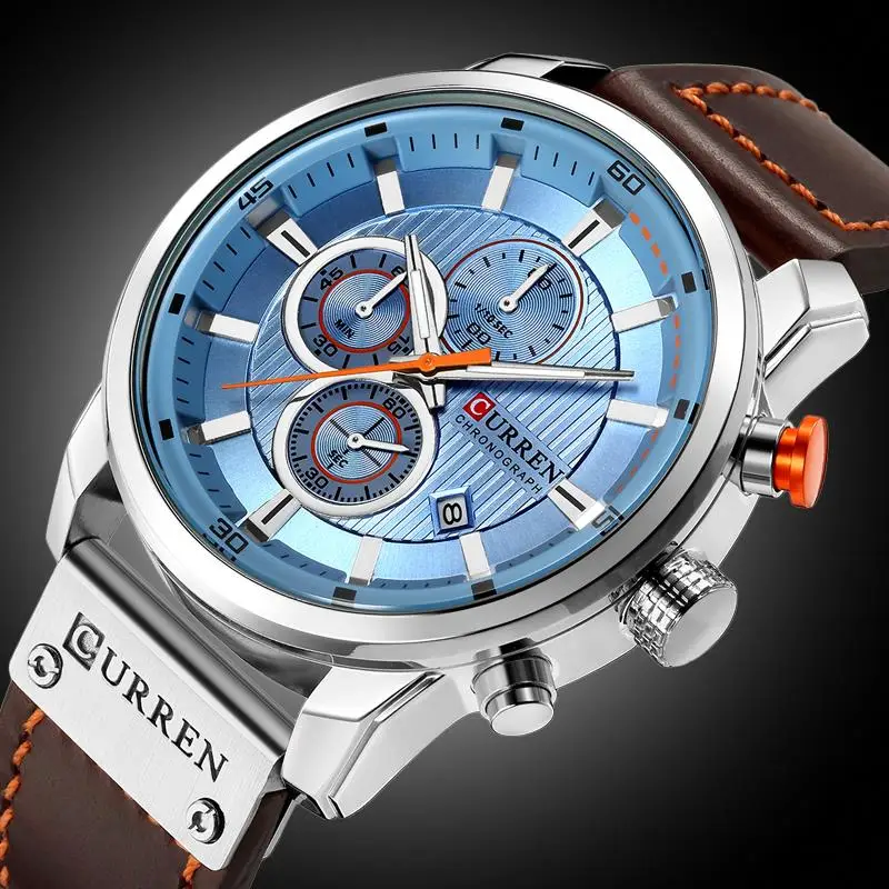 Silver Blue CURREN 8291 Роскошные Брендовые мужские Аналоговые Цифровые кожаные спортивные часы мужские армейские военные часы мужские кварцевые часы Relojes Masculino - Цвет: Silver Blue
