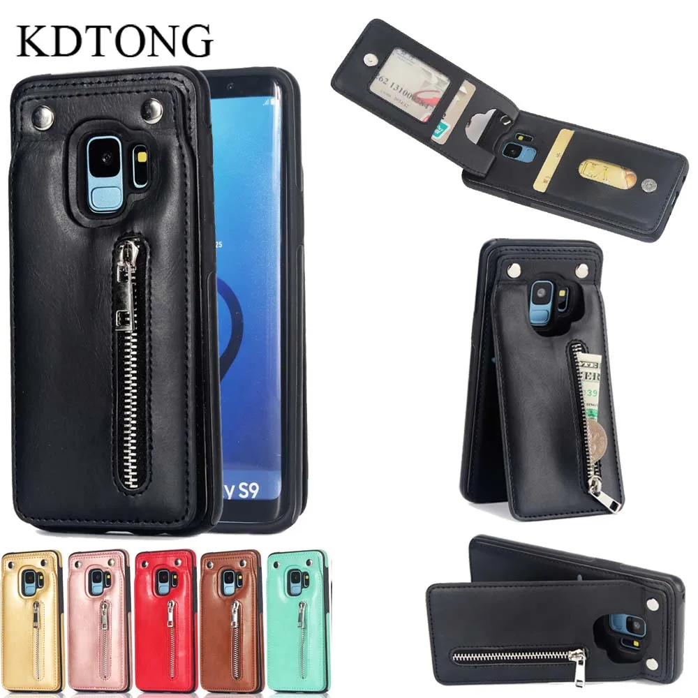 

KDTONG Case sFor Samsung Galaxy S8 S9 Plus Case Fashion Leather Zipper Cover For Galaxy S9 S8 Plus Case Holder Wallet Card Cover