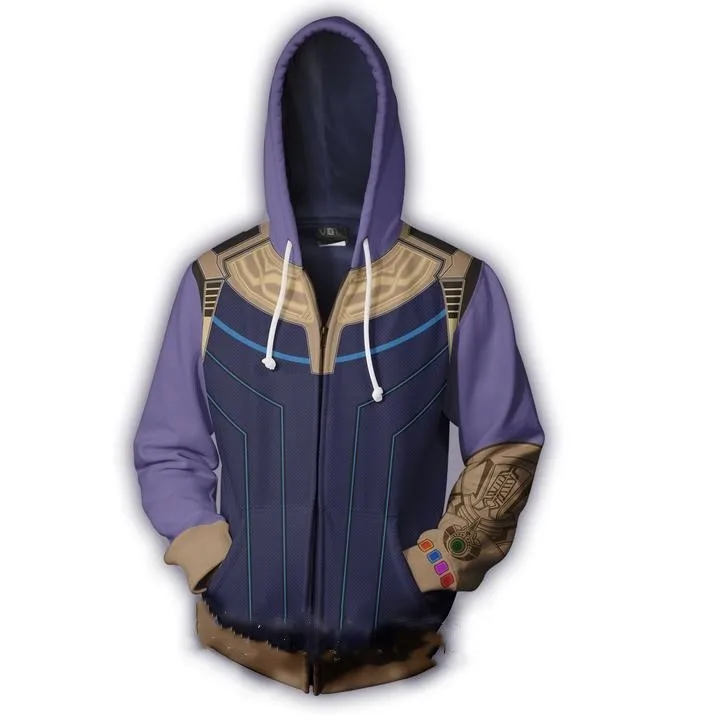 Adult Men&Women Zip Up Hoodies The Avengers Endgame Thanos 3D Hooded Jacket Captain Marvel Sweatshirt Streetwear Cosplay Costume