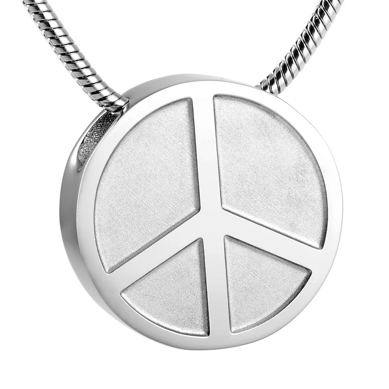 

IJD9255 Peace Sign&Round Stainless Steel Memorial Urn Necklace For Women Men Keepsake Cremation Pendant Hold Ashes -Engravable