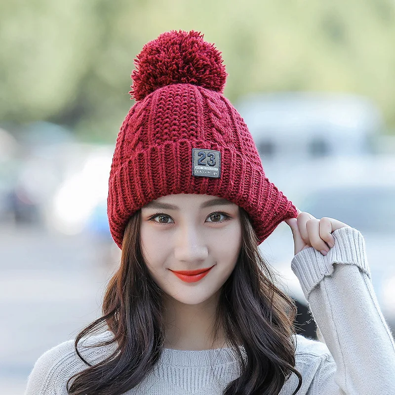 Новая Корейская однотонная вязаная кепка, уличная утолщенная Шерстяная кепка, зимняя теплая Женская кепка