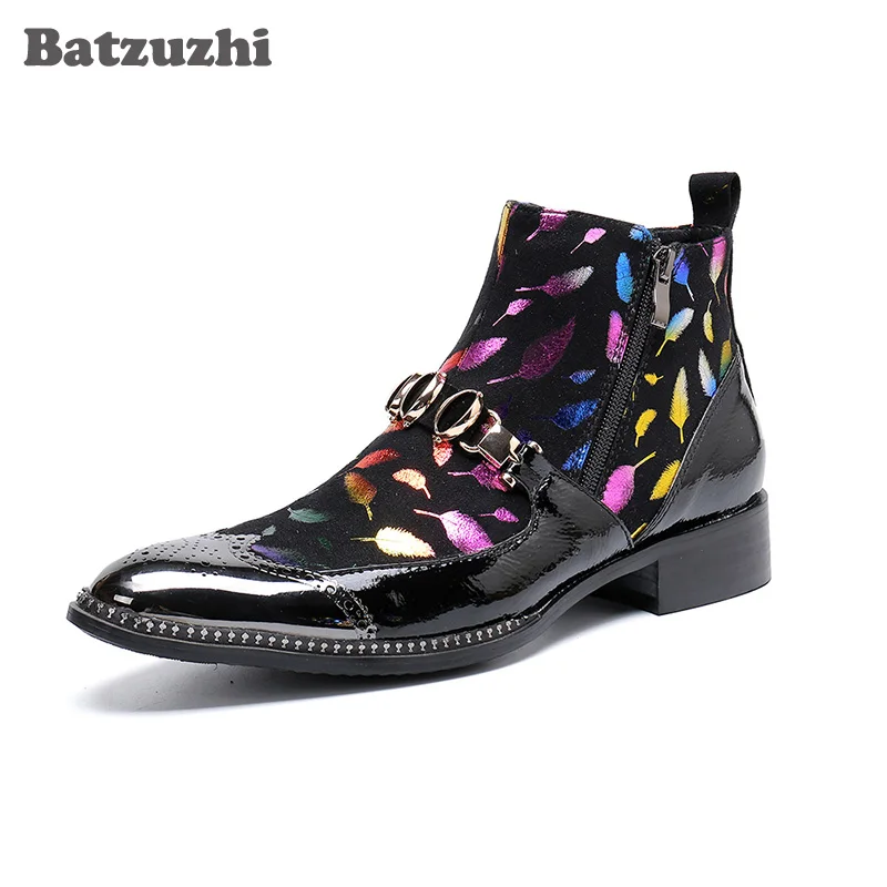 Multi Cuir Parti Type Italien Fer Couleur Bottes Doux Bottines Botas Hommes Hombre En Chaussures De Orteil Batzuzhi Designer Véritable UzSMLVpqG