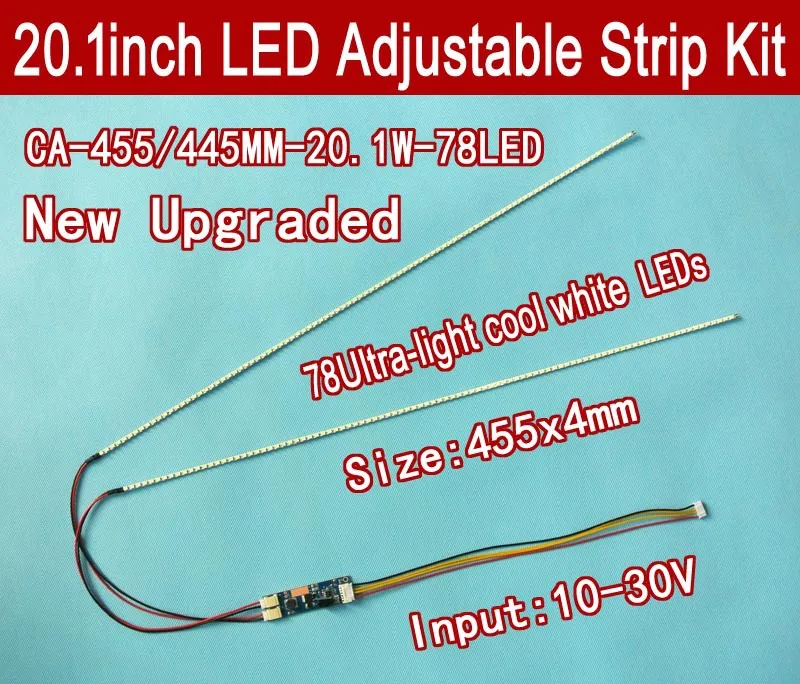 Free shipping 20pcs 20.1'' W 455mm Adjustable brightness led backlight strip kit Update 20.1inch wide LCD CCFL to LED |