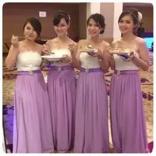 Lace Chiffon Long Bridesmaid Dresses Strapless Floor Length Sheath Zipper Cheap Wedding Prom Gowns Maid of Honor Dress C88