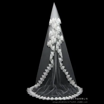 

Lace Long Wedding Bridal Veils 2016 Tulle In Stock Free Shipping Cheap Wedding Decorations For Brides veu de noiva