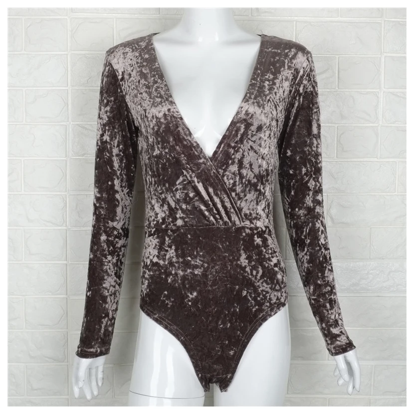 Autumn Winter Bodysuit Women Sexy Jumpsuit Rompers Green Velvet Long Sleeve Deep V Neck Bodycon Wrap Body Body : image Autumn Winter Bodysuit Women Sexy Jumpsuit Rompers Green Velvet Long Sleeve Deep V Neck Bodycon Wrap Body Body