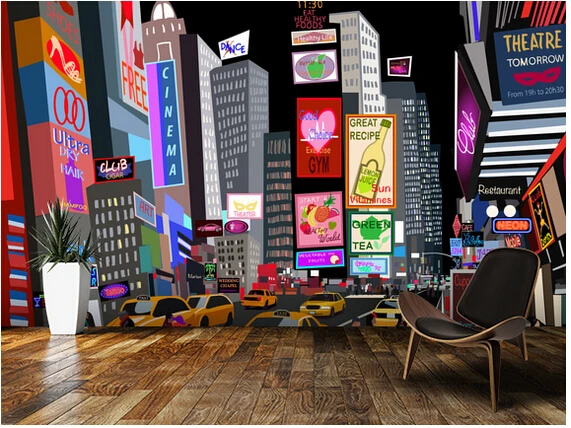 カスタム3dアート壁紙 Nyタイムズスクエア抽象壁画用マンションで背景壁ビニールpapelデparede 3d Arts Wallpapers Art Wallpapercustom 3d Aliexpress