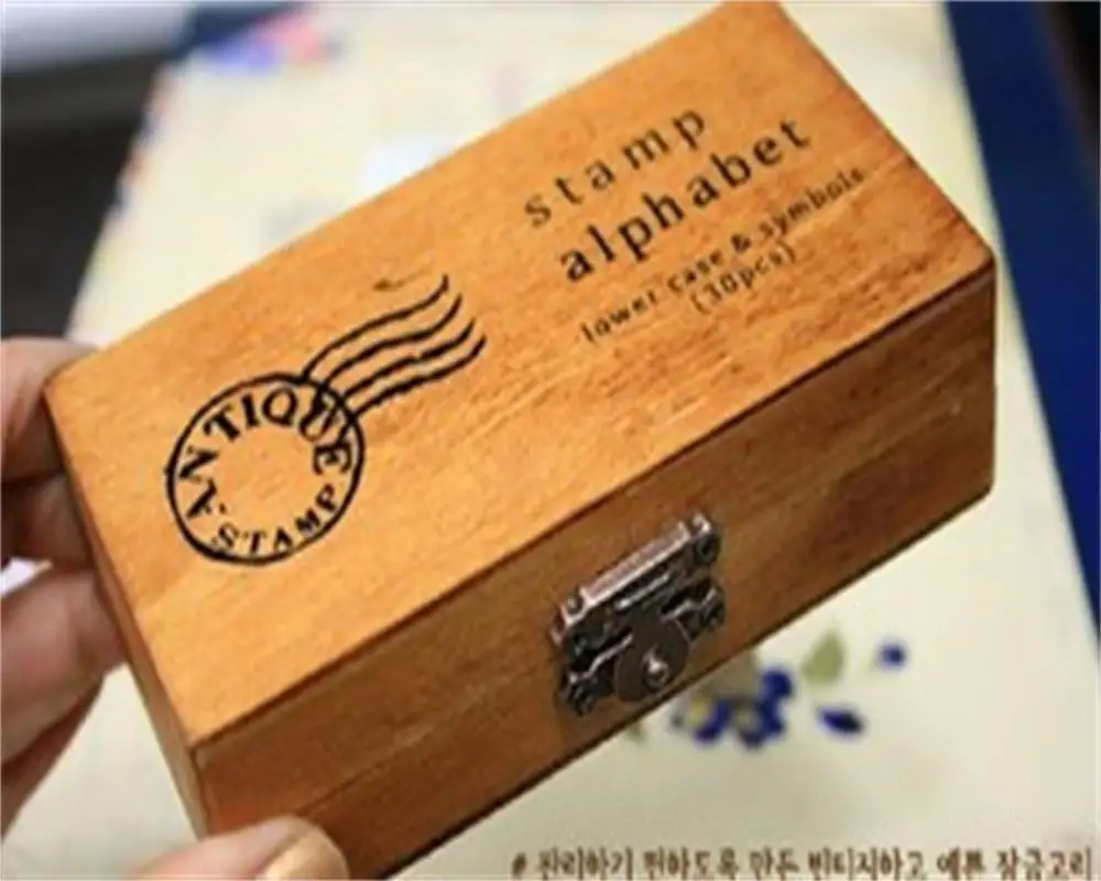 Vintage wooden box letter stamp, decoration stamp, wooden rubber stamp