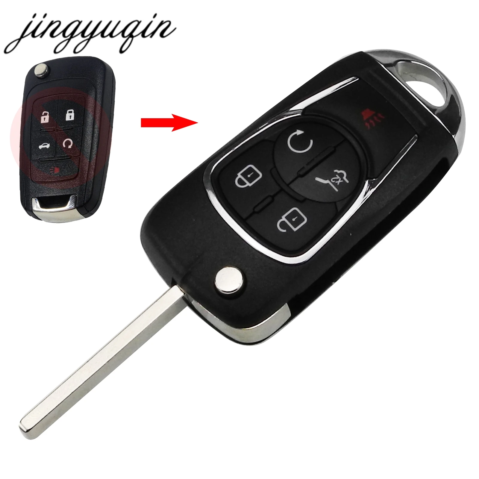 

jingyuqin Modified 5 Buttons Flip Folding Remote Key Shell Cover For Opel Buick Excelle Verano La Crosse Regal Car Fob Case